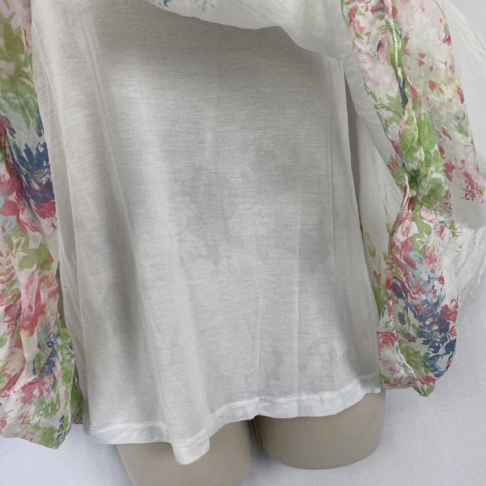 Elena Baldi Silk Kimono Top Women Medium White Floral Watercolor Italy Lagenlook - Picture 5 of 12